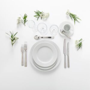 Pack vaisselle blanche - Entrée, plat, dessert, café 24 pers. max