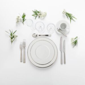 Pack vaisselle filet or - Entrée, plat, dessert, café 24 pers.max