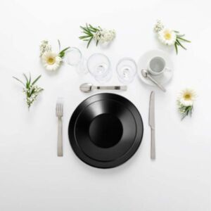 Pack vaisselle noire - Plat, dessert, café (24 pers. max)
