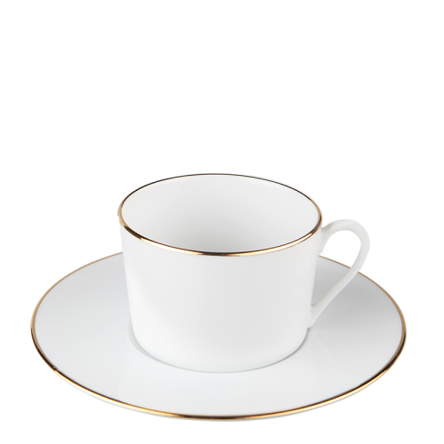 Location de tasses et sous tasses à thé porcelaine blanche filet or