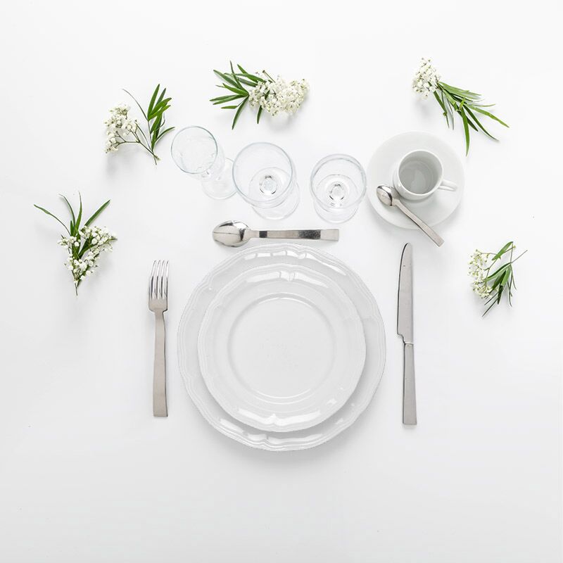 Pack vaisselle blanche élégante - Plat, dessert, café 40 pers.max