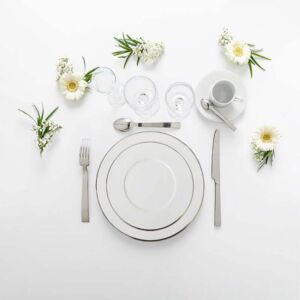 Pack vaisselle filet or - Plat, dessert, café (24 pers)