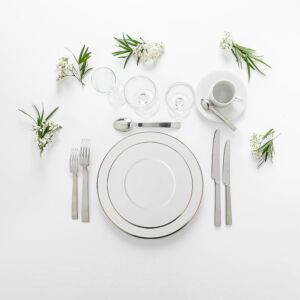 Pack vaisselle filet or - Entrée, plat, dessert, café (24 pers)
