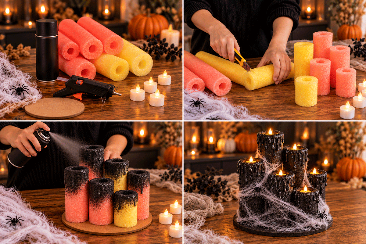 étapes du DIY pour les bougies Halloween