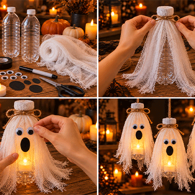 étapes du DIY pour les bouteilles Halloween
