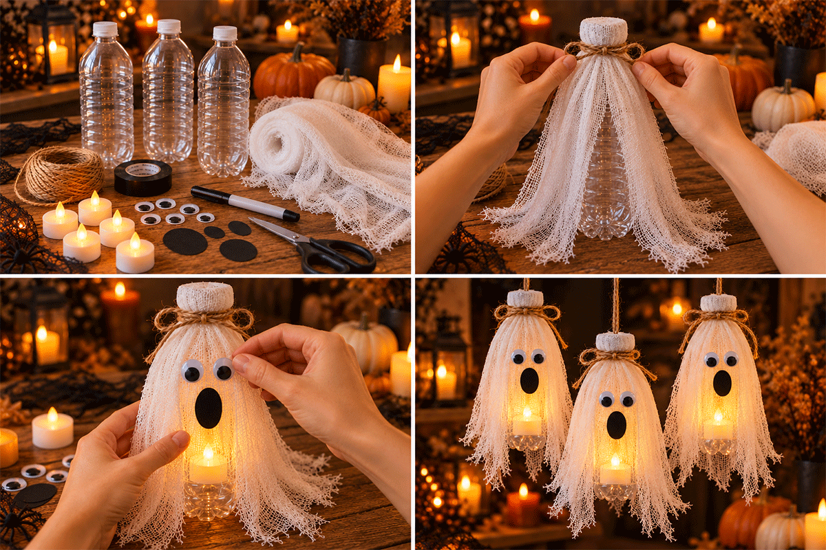 étapes du DIY pour les bouteilles Halloween