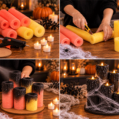 étapes du DIY pour les bougies Halloween